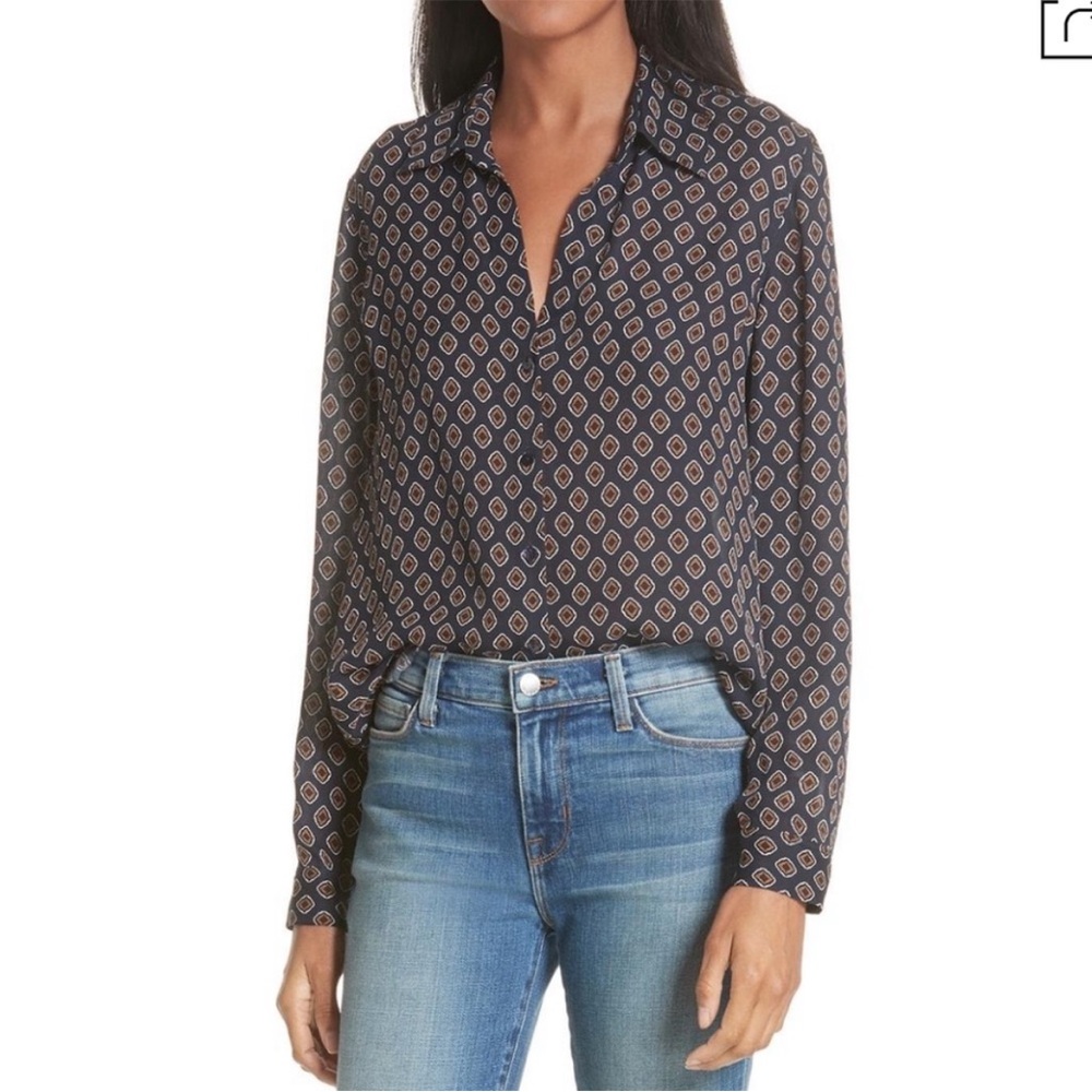L’agence Silk Nina Blouse button down geometric print Midnight Multi NWT XS